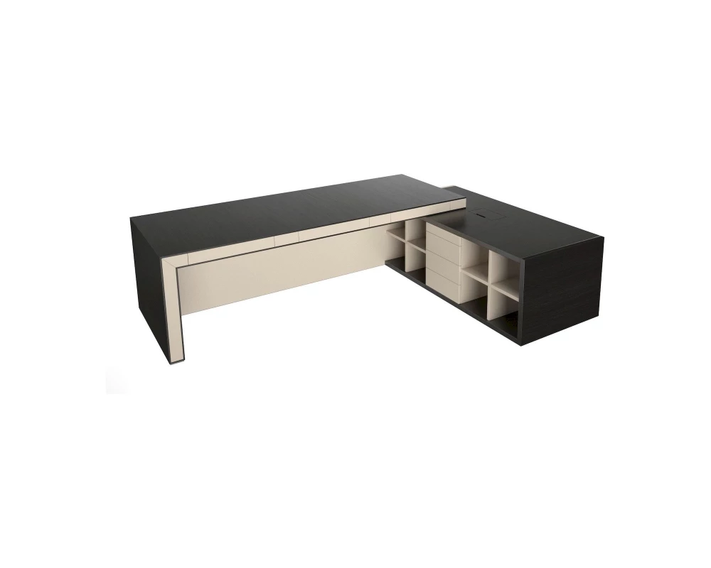 Стол руководителя с передней панелью полуглянцевый/лакированный, правый 3075х2355х780 Belesa