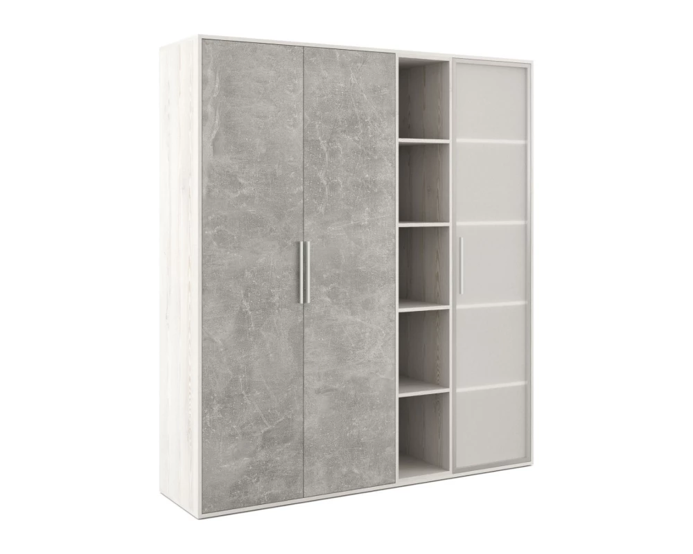 Шкаф высокий 3 створки стекло, с нишей B-tone Сосна/Бетон светлый