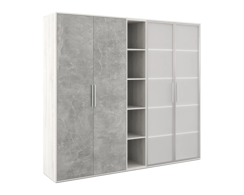 Шкаф высокий 4 створки стекло, с нишей B-tone Сосна/Бетон светлый