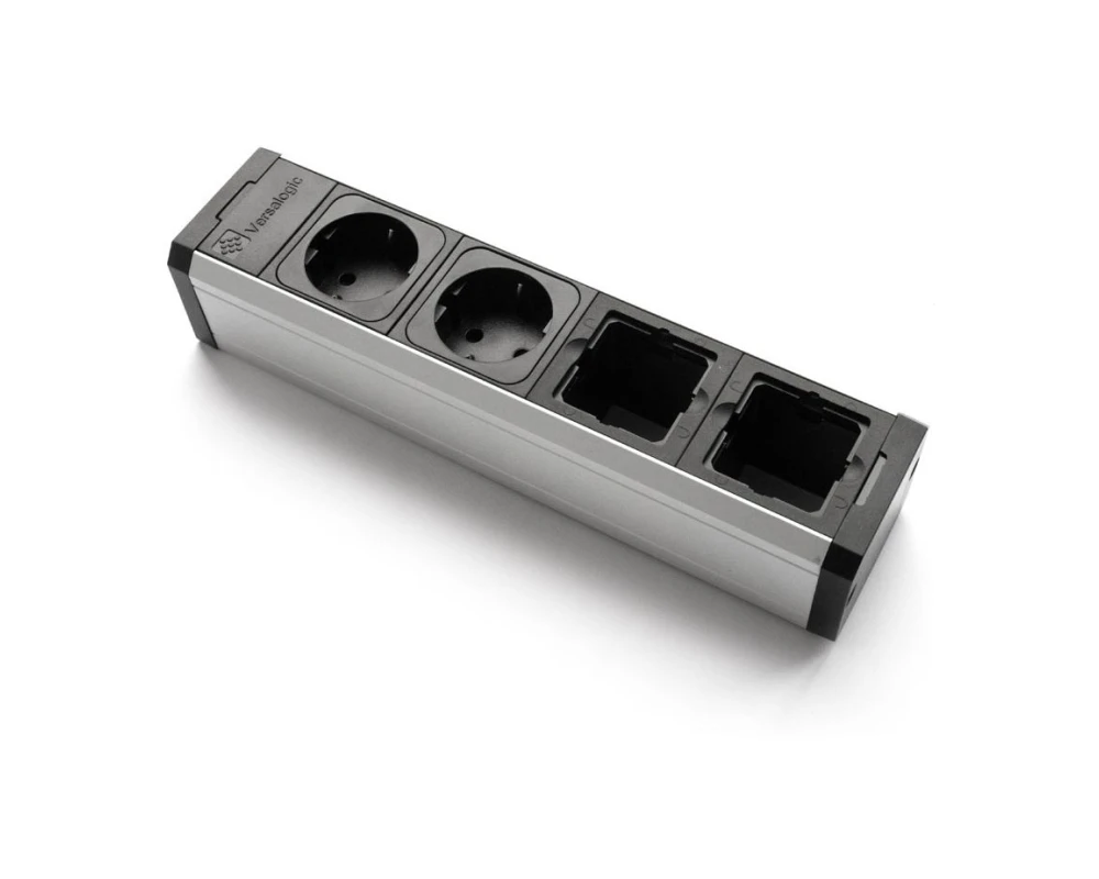 Розеточный блок с рамками 26,9х5,3х6,5 Versapro Алюминий/Черный