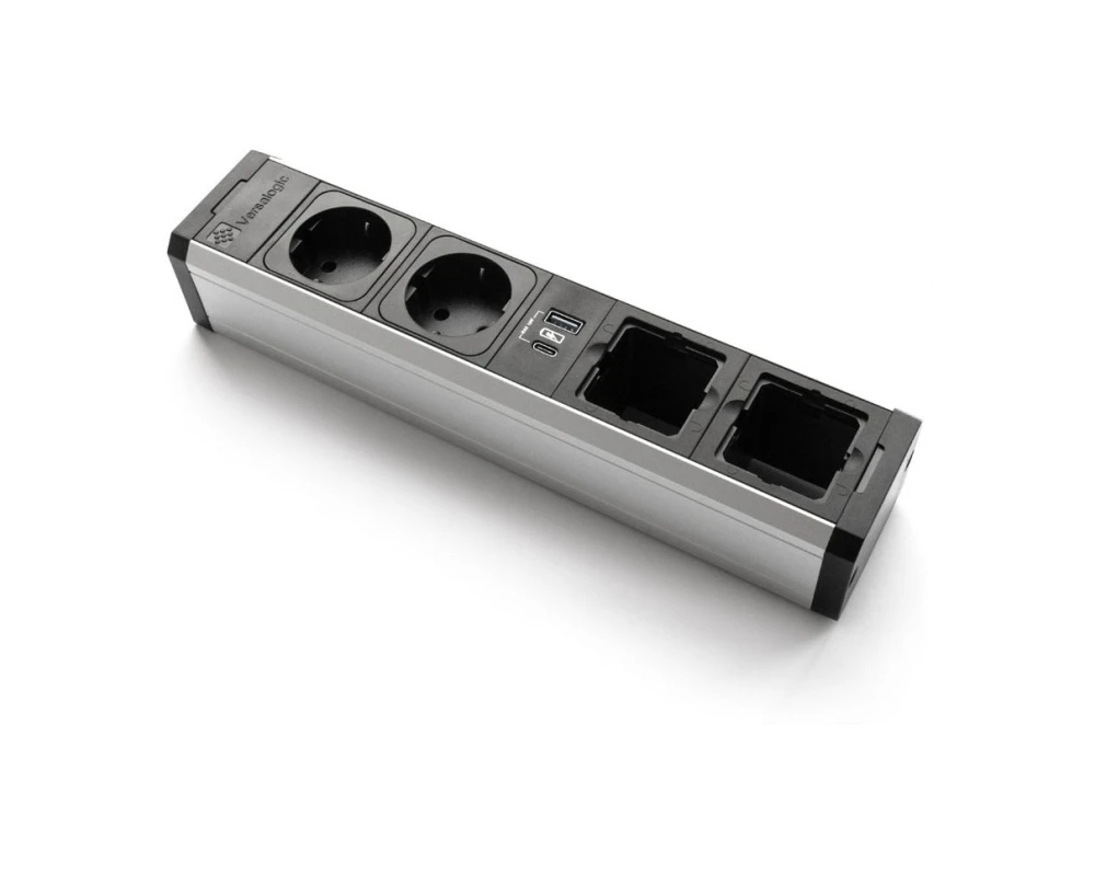 Розеточный блок с рамками 31,6х5,3х6,5 Versapro Алюминий/Черный