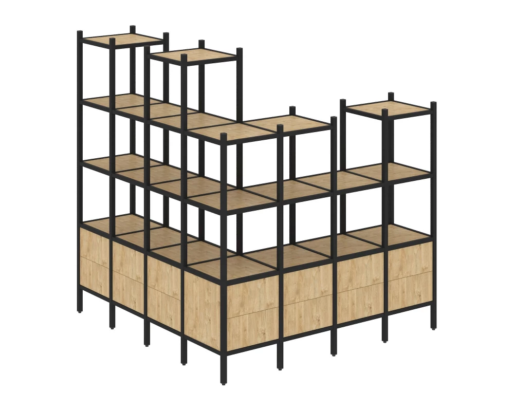 Угловой внешний стеллаж наборный L-55 1694x1694x1869 Loft