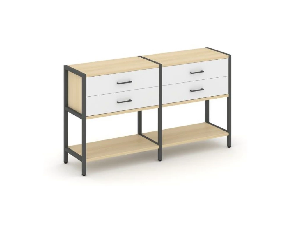 Двухсекционный стеллаж двухярусный с ящиками 1590х400х879 Shelf System