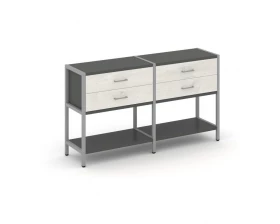 Двухсекционный стеллаж двухярусный с ящиками 1590х400х879 Shelf System images