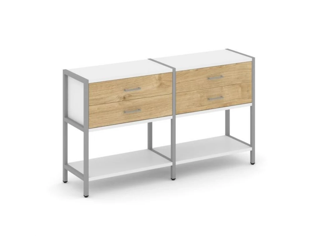 Двухсекционный стеллаж двухярусный с ящиками 1590х400х879 Shelf System