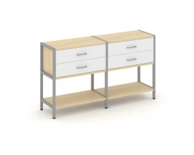 Двухсекционный стеллаж двухярусный с ящиками 1590х400х879 Shelf System images