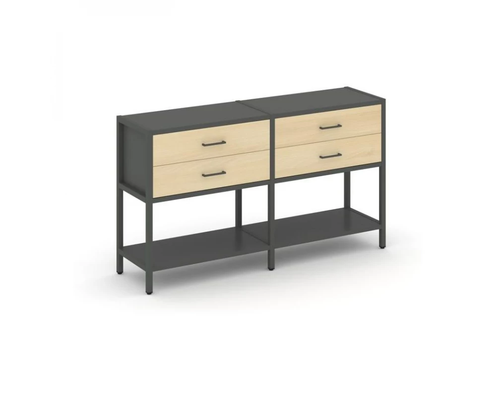 Двухсекционный стеллаж двухярусный с ящиками 1590х400х879 Shelf System