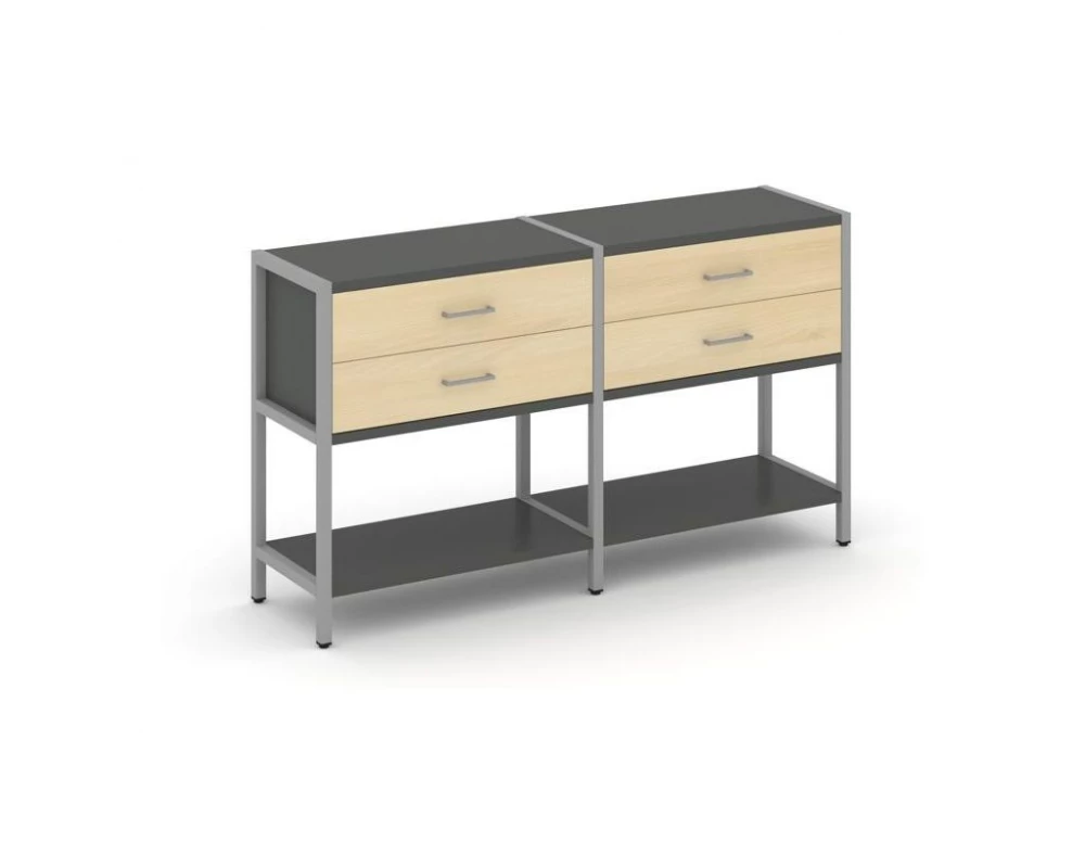 Двухсекционный стеллаж двухярусный с ящиками 1590х400х879 Shelf System