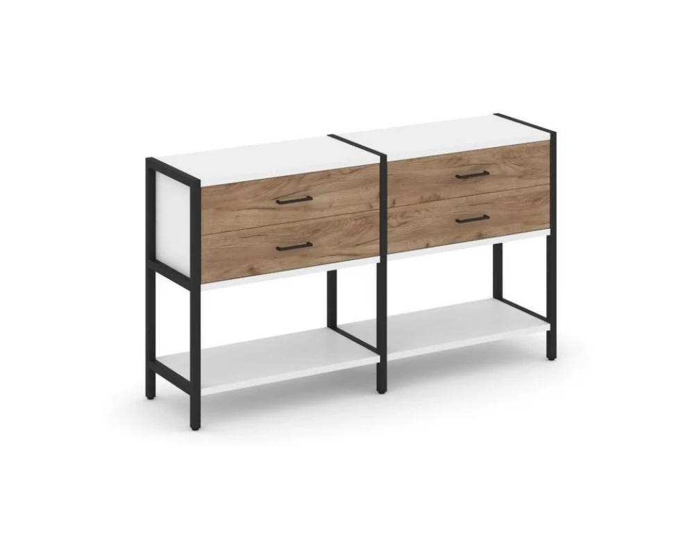 Двухсекционный стеллаж двухярусный с ящиками 1590х400х879 Shelf System