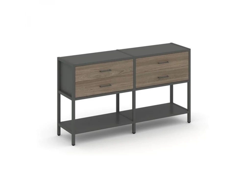 Двухсекционный стеллаж двухярусный с ящиками 1590х400х879 Shelf System