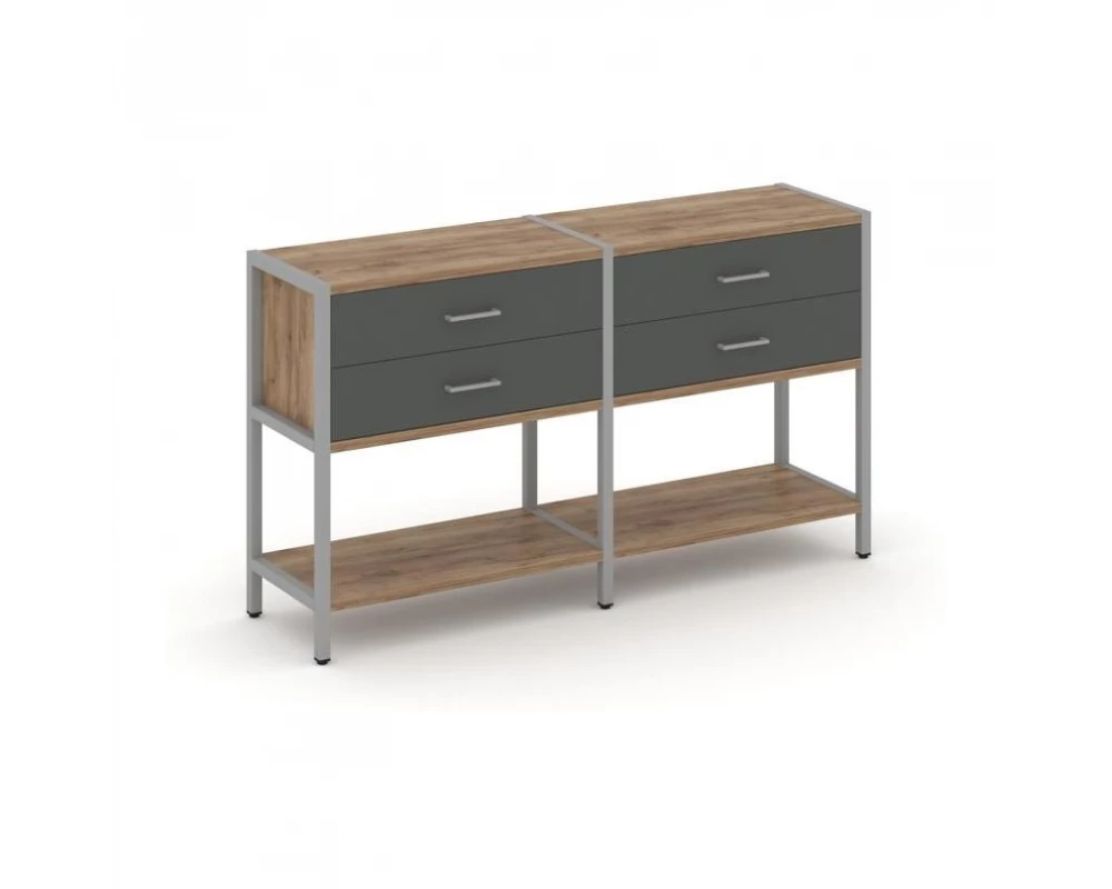 Двухсекционный стеллаж двухярусный с ящиками 1590х400х879 Shelf System