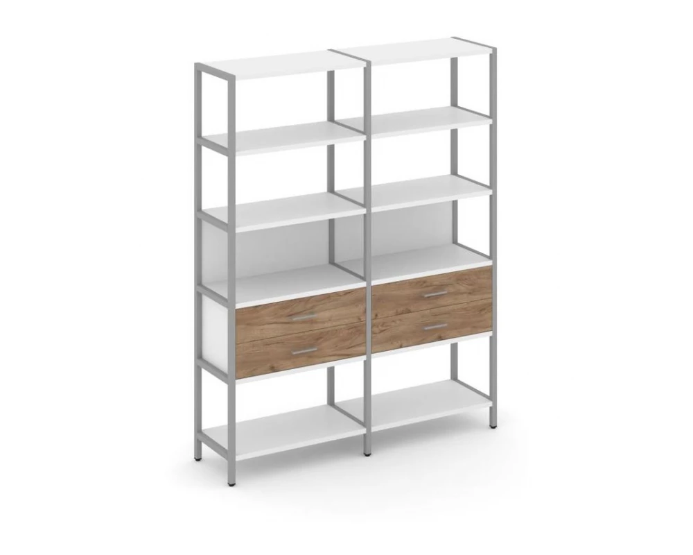 Двухсекционный стеллаж пятиярусный с ящиками 1590х400х1980 Shelf System