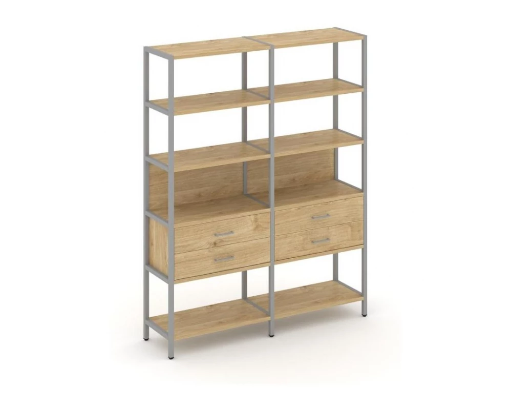Двухсекционный стеллаж пятиярусный с ящиками 1590х400х1980 Shelf System