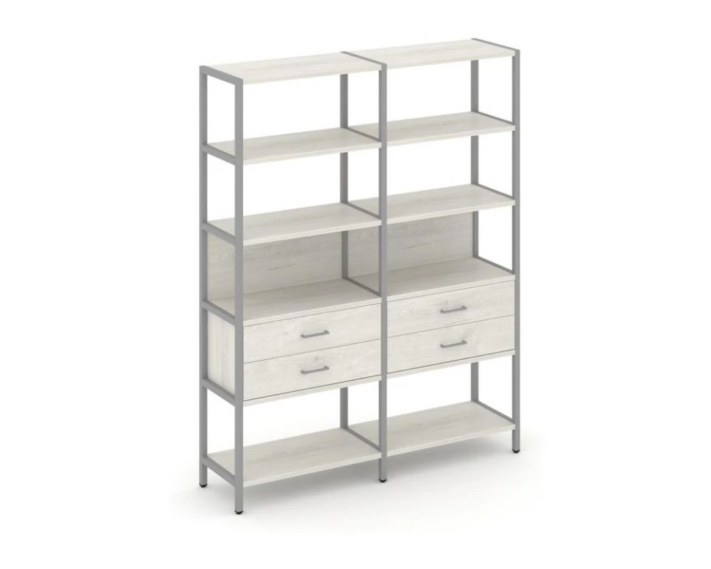 Двухсекционный стеллаж пятиярусный с ящиками 1590х400х1980 Shelf System