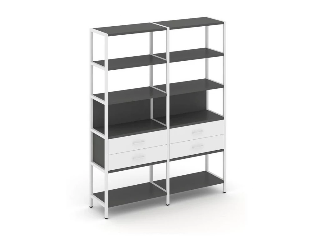 Двухсекционный стеллаж пятиярусный с ящиками 1590х400х1980 Shelf System