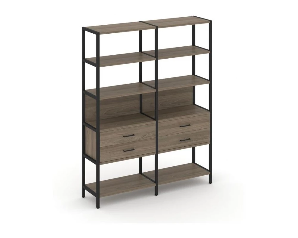 Двухсекционный стеллаж пятиярусный с ящиками 1590х400х1980 Shelf System