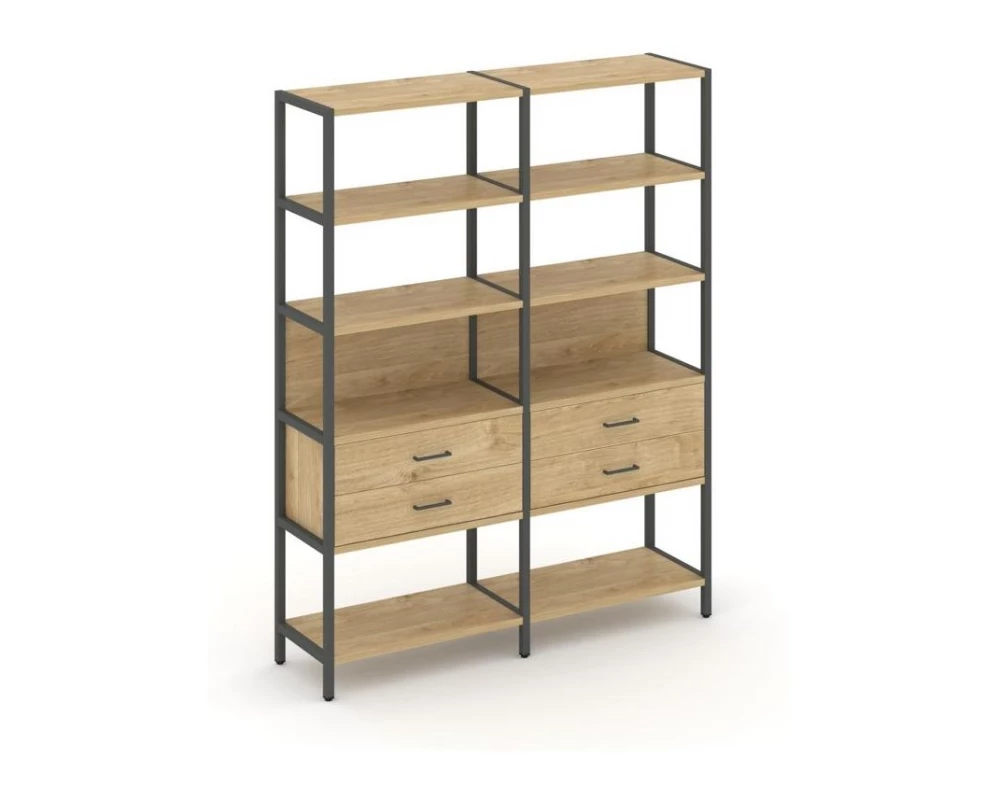 Двухсекционный стеллаж пятиярусный с ящиками 1590х400х1980 Shelf System