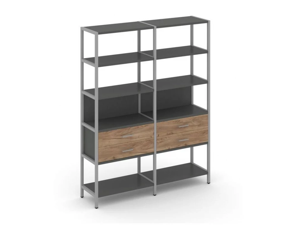 Двухсекционный стеллаж пятиярусный с ящиками 1590х400х1980 Shelf System