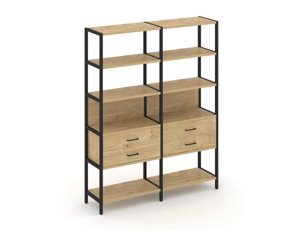 Двухсекционный стеллаж пятиярусный с ящиками 1590х400х1980 Shelf System