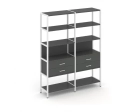 Двухсекционный стеллаж пятиярусный с ящиками 1590х400х1980 Shelf System images