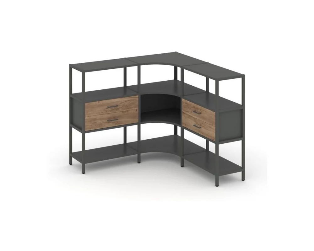 Трехсекционный угловой стеллаж трехярусный с ящиками 1590х1590х1246 Shelf System