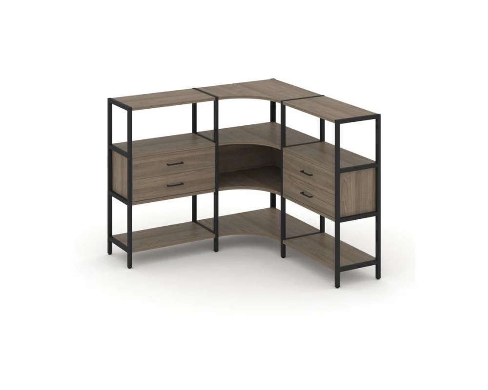 Трехсекционный угловой стеллаж трехярусный с ящиками 1590х1590х1246 Shelf System