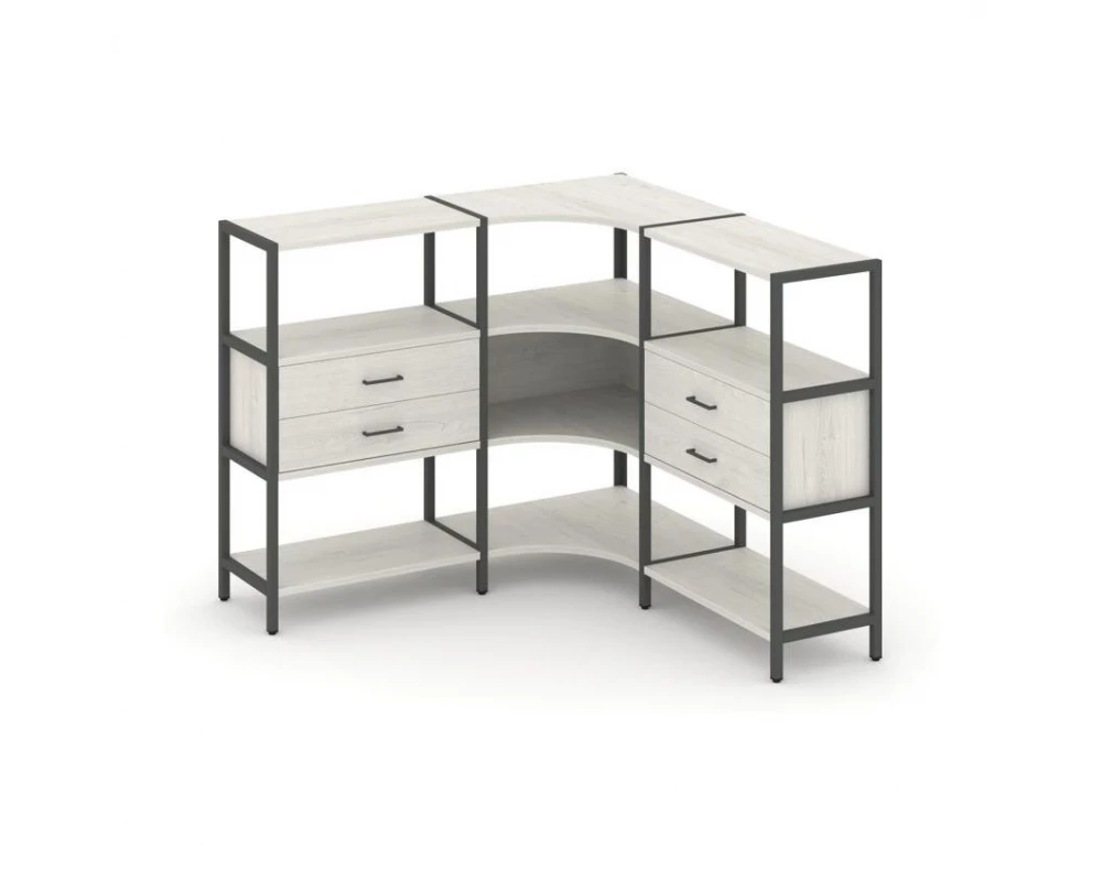 Трехсекционный угловой стеллаж трехярусный с ящиками 1590х1590х1246 Shelf System