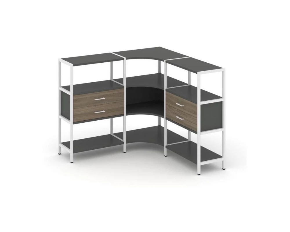 Трехсекционный угловой стеллаж трехярусный с ящиками 1590х1590х1246 Shelf System