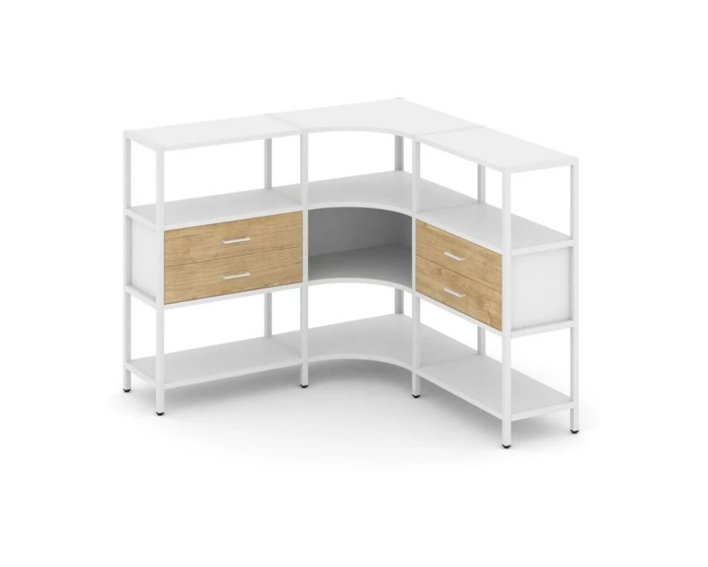 Трехсекционный угловой стеллаж трехярусный с ящиками 1590х1590х1246 Shelf System