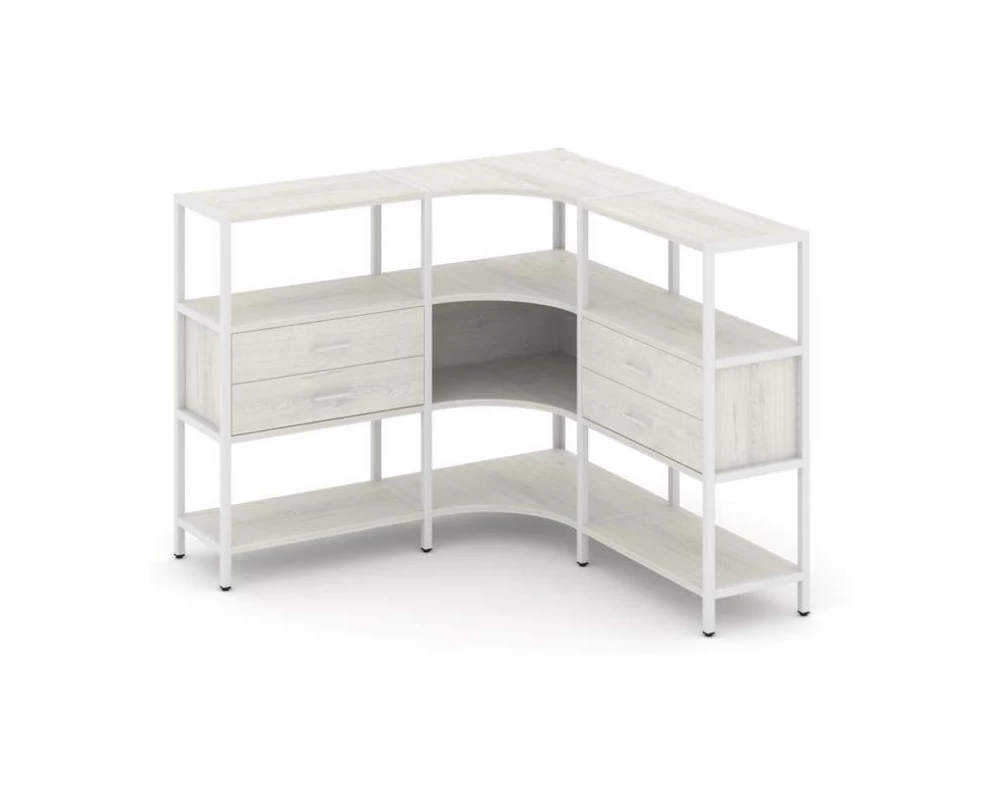 Трехсекционный угловой стеллаж трехярусный с ящиками 1590х1590х1246 Shelf System