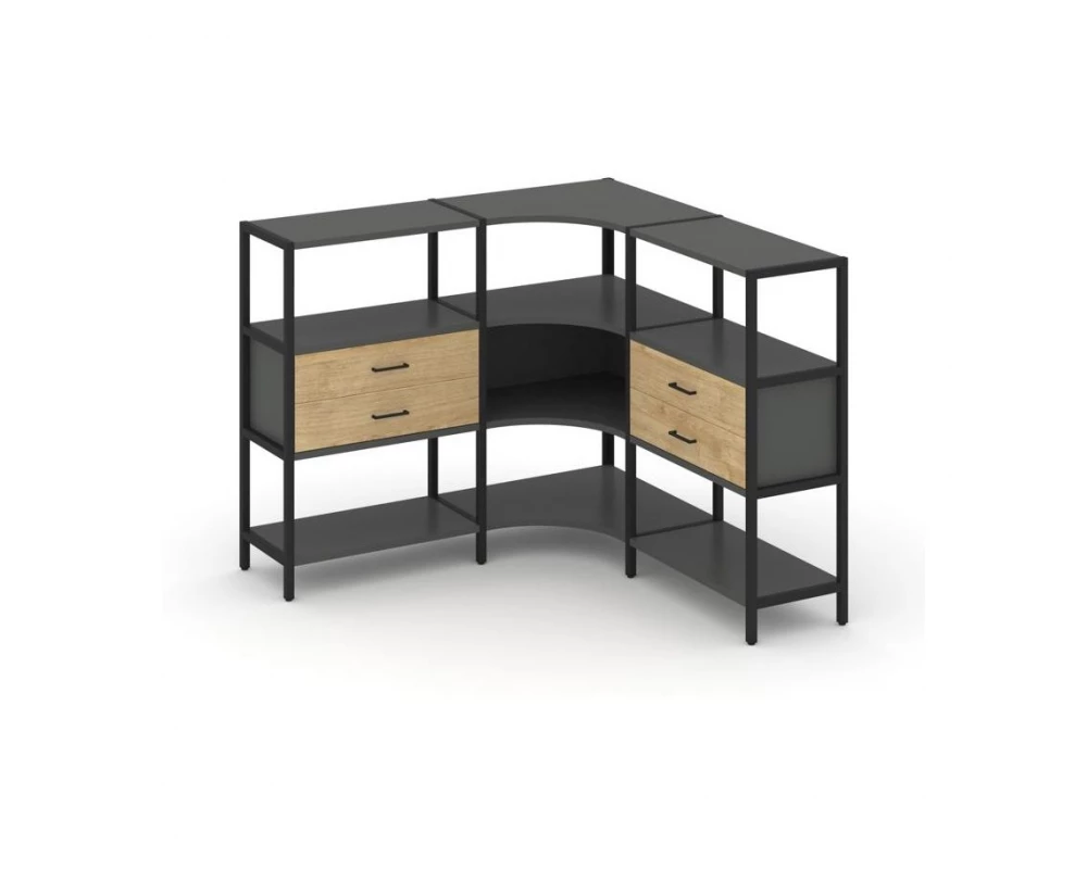 Трехсекционный угловой стеллаж трехярусный с ящиками 1590х1590х1246 Shelf System