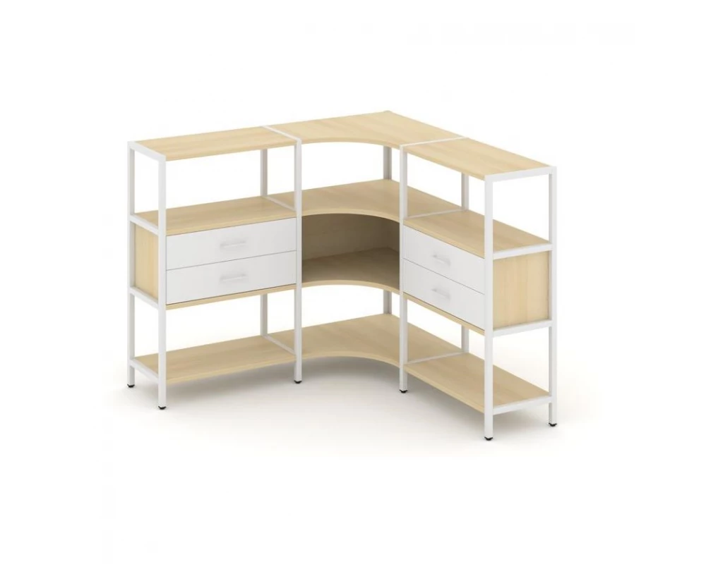 Трехсекционный угловой стеллаж трехярусный с ящиками 1590х1590х1246 Shelf System
