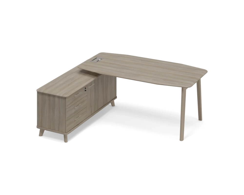 Стол руководителя левый (тип 2) WOOD на опорной тумбе Time Wood