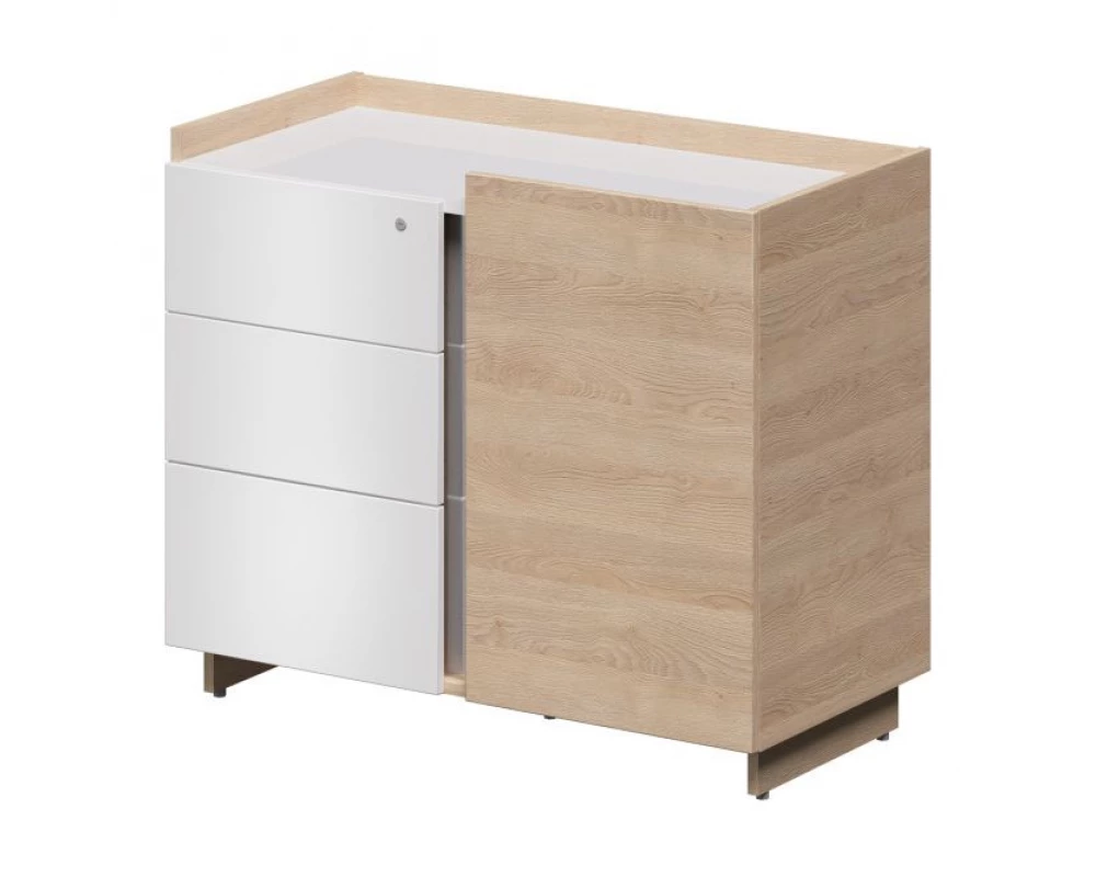 Греденция на 2 секции с ящиками 105х52х88 Plaza Director Дуб песочный/Белый глянец