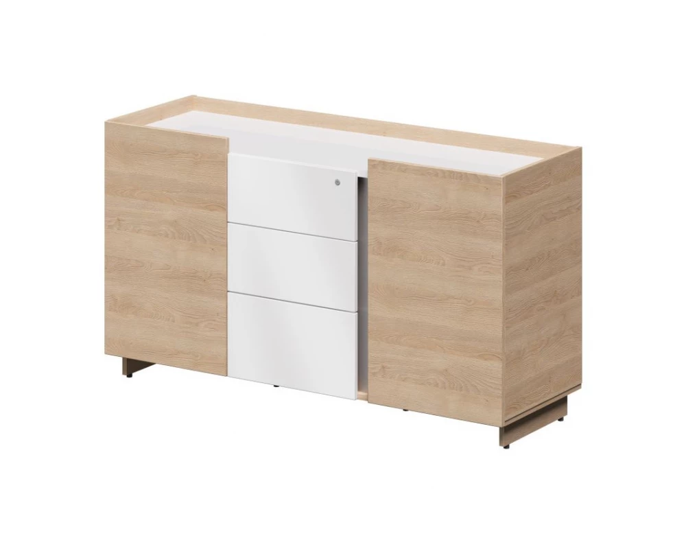 Греденция на 3 секции с ящиками 155,4х52х88 Plaza Director Дуб песочный/Белый глянец