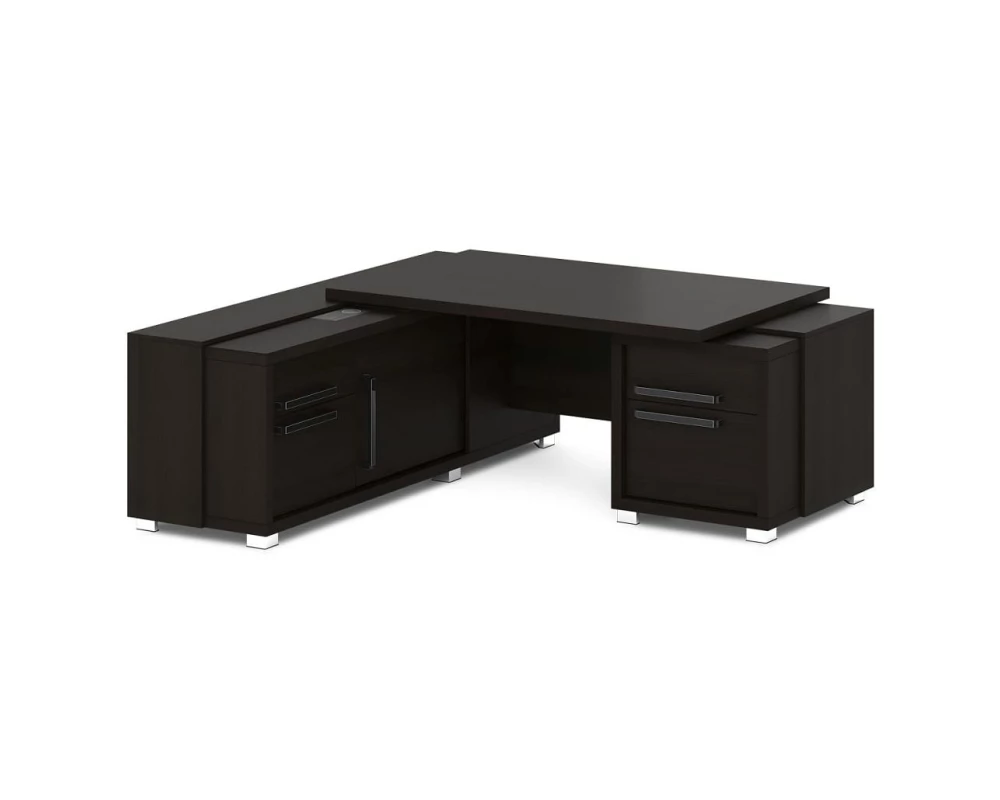 Стол с тумбой и греденцией (беспроводная зарядка, 2xUSB, розетка) 2070х2016х750 Grace