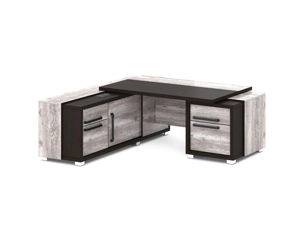 Стол с тумбой и греденцией (беспроводная зарядка, 2xUSB, розетка) 2070х2016х750 Grace