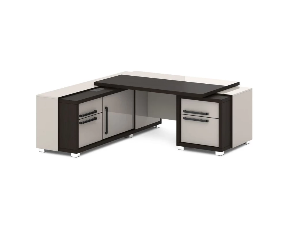 Стол с тумбой и греденцией (беспроводная зарядка, 2xUSB, розетка) 2070х2016х750 Grace