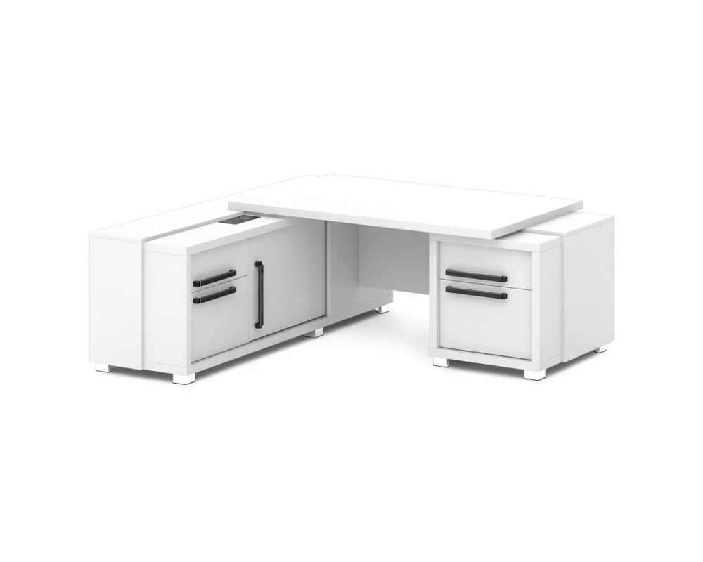 Стол с тумбой и греденцией (беспроводная зарядка, 2xUSB, розетка) 2070х2016х750 Grace