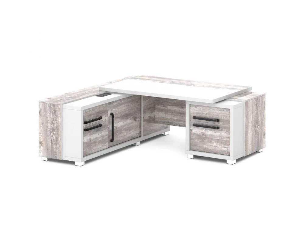 Стол с тумбой и греденцией (беспроводная зарядка, 2xUSB, розетка) 2070х2016х750 Grace