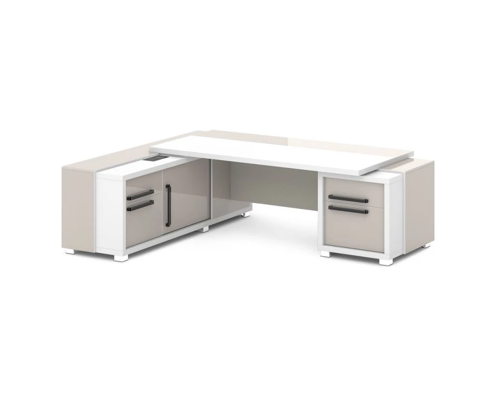 Стол с тумбой и греденцией (беспроводная зарядка, 2xUSB, розетка) 2470х2016х750 Grace