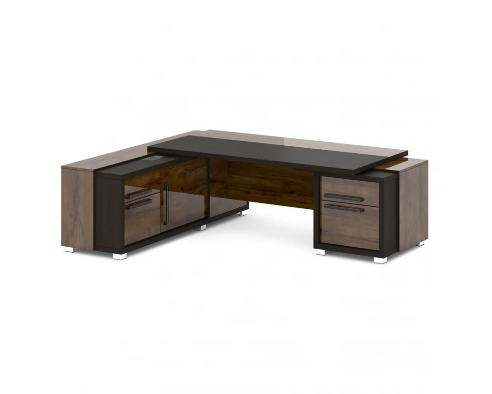 Стол с тумбой и греденцией (беспроводная зарядка, 2xUSB, розетка) 2470х2016х750 Grace