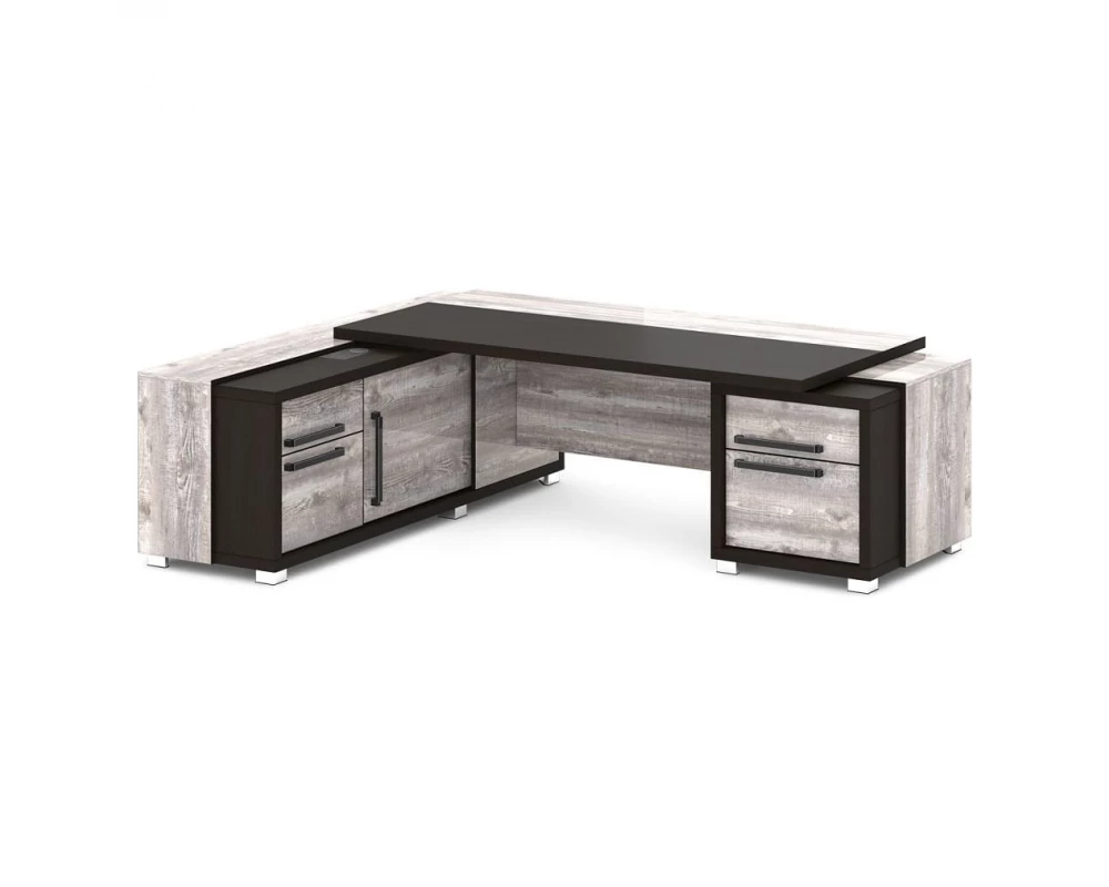 Стол с тумбой и греденцией (беспроводная зарядка, 2xUSB, розетка) 2470х2016х750 Grace