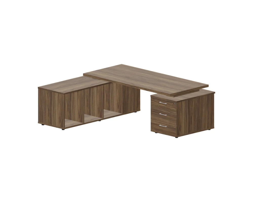 Стол письменный на 2-х опорных тумбах (левый) 200х180х73,5 Norman Орех