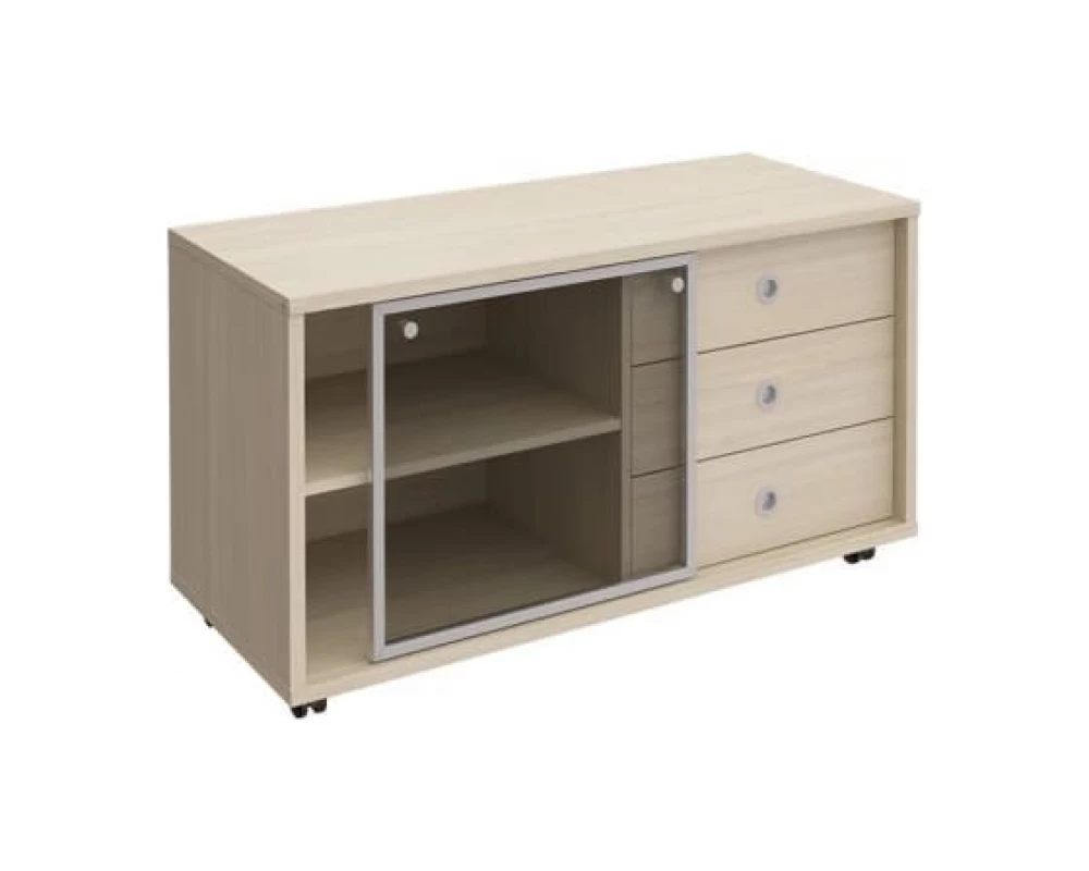 Тумба выкатная 3 ящика без замка стеклянная дверь купе в алюминиевой раме 120,2x50x66 Born