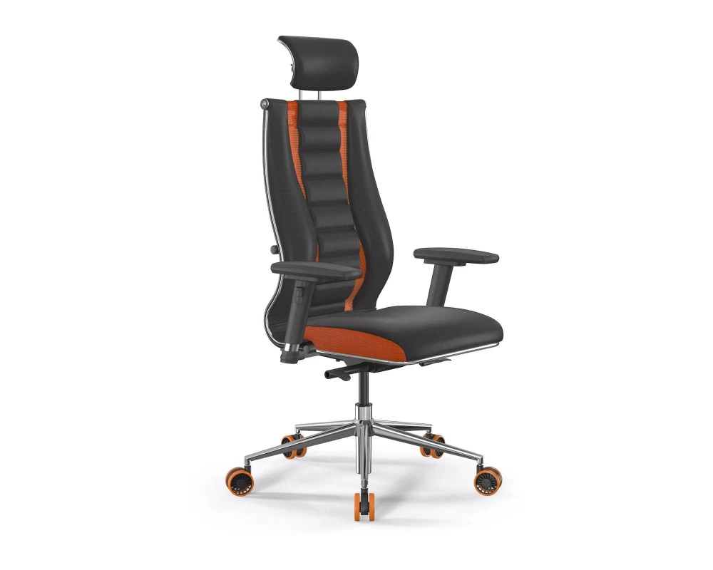 Кресло SynchroSit 10 B2-160D M24.B23.G18.W37 Сетка/Экокожа, Черный/Оранжевый