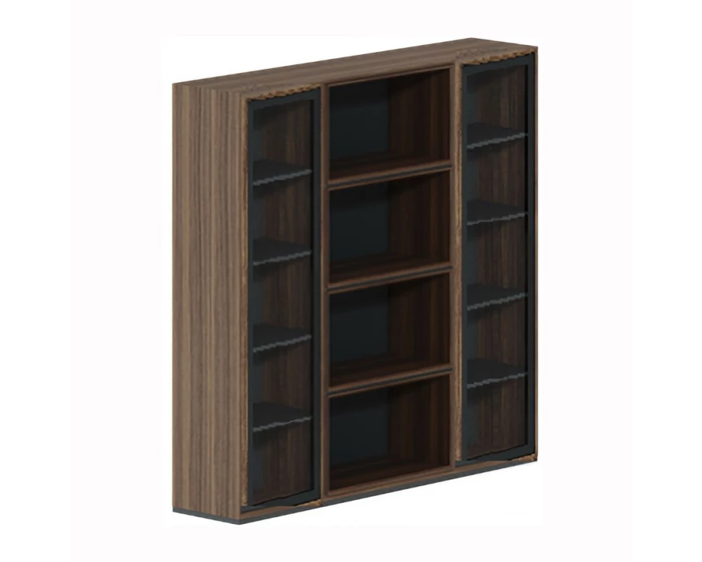 Шкаф высокий 3-х секционный со стеклом 2120х450х2060 Quartz Американский орех/Графит